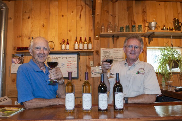Linus and Chris Enzweiler own Camp Springs Vineyard, along with Chris's brother, Kevin.