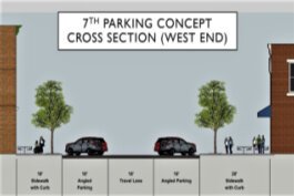One design concept proposes angled parking and expanded sidewalks.