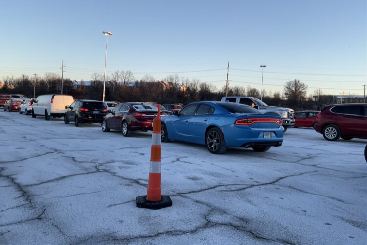 Motorists had a 2.5-hour wait in 16-degree weather at the Gravity Diagnostics testing site in Florence on Jan. 8.