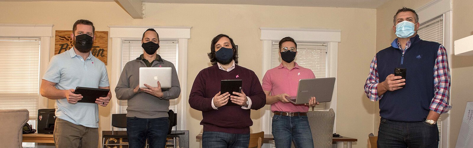 The Ulimi team masked and ready to code: K.C. Dixon, Doug Goodwin, Nick Dokich, Jake Stinson, Kurt Wells