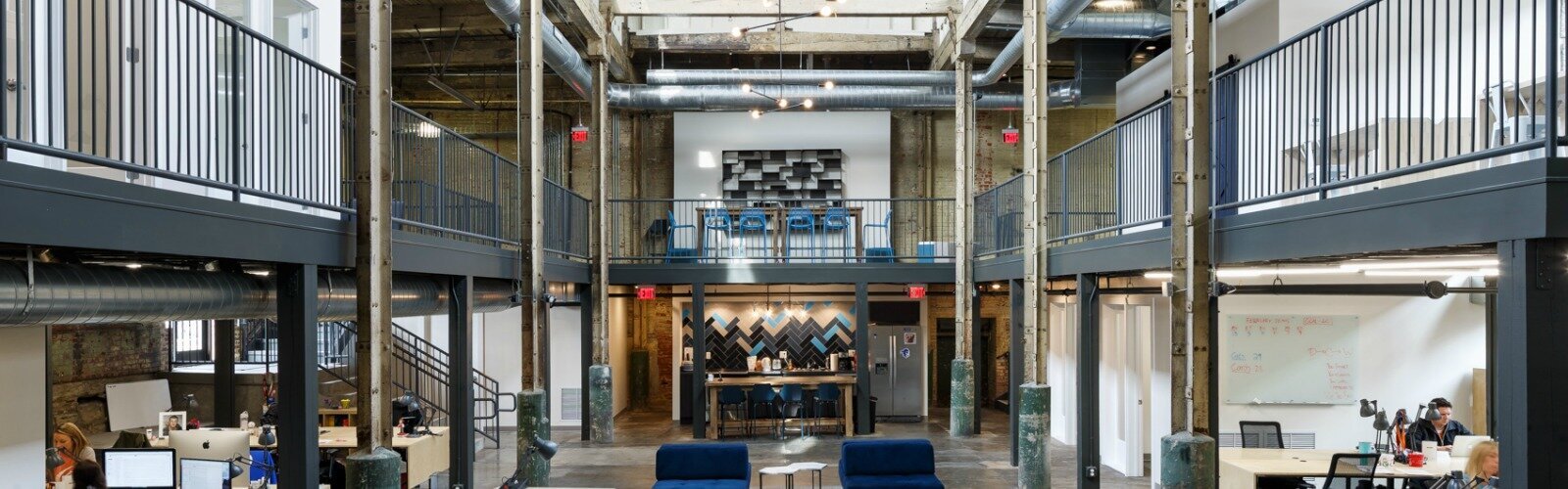 WorK SuperFanU offices demonstrate an adaptive reuse of a historic structure.