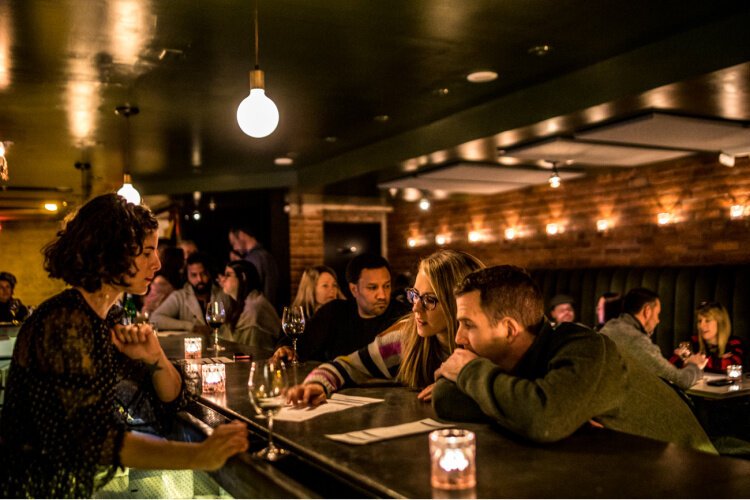 The subterranean wine bar at Oakley Wines, The Cellar, during Jazz Night last winter.