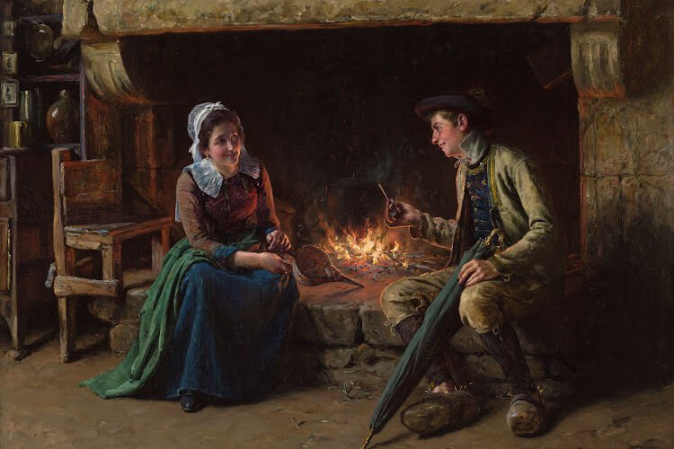 Henry Mosler (American, 1841–1920), The Chimney Corner, 1893, oil on canvas, Gift of Mrs. Samuel B. Sachs, 1928.136