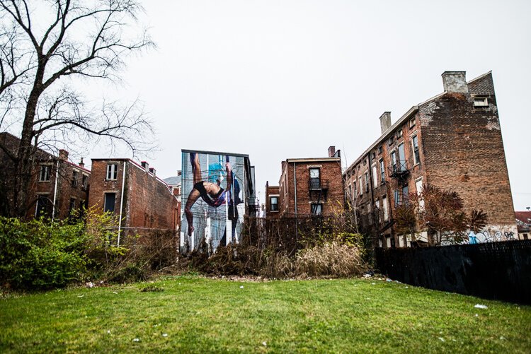 A mural by Taylor White, Raleigh, N.C., as seen from Pleasant Street.