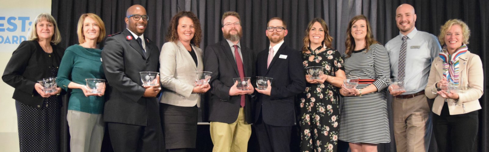 NKY Funder's Grants recipients L-R: Karen Etling, Lisa Sweasy, Lt. Malcolm Daniels, Acena Beck, David Hastings, Mitch Haralson, Maria Dunlap, Marie Rusincovitch, Alex Kuhns, and Dawn Rhodes