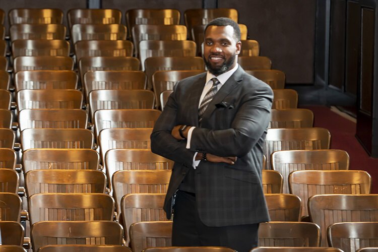 Principal Taylor Porter in the school theater.