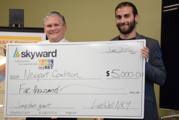 Skyward President Bill Scheyer (left) presents grant to LiveWell NKY co-chair Steve Mathisen