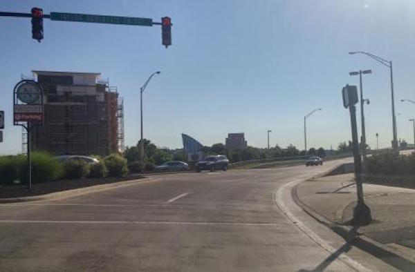 Newport's section of Riverfront Commons will include a pedestrian bridge from this intersection near Newport on the Levee to the floodwall